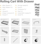 5 Tier Rolling Utility Cart with Drawer,REBECAT Utility Cart Made of Multifunctional Storage Organizer Tool for Kitchen,Bathroom,Living Room,Office(Gray) - Image 4