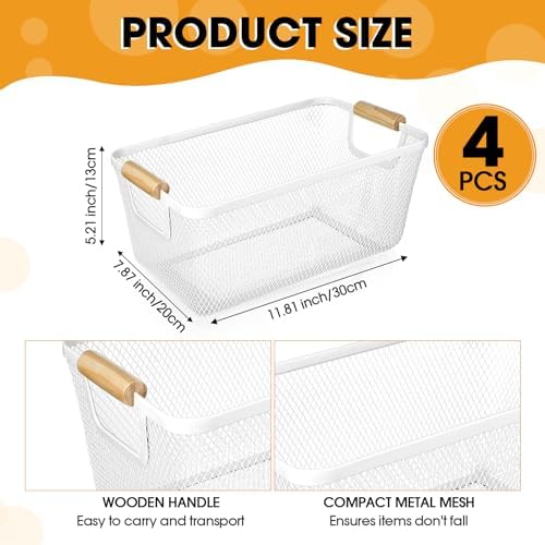 Ziliny 4 Pcs Mesh Wire Baskets for Organizing, Medium, Cream White - Image 2