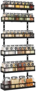 X-cosrack 6-Tier Wall-Mounted Spice Rack Organizer with Mixed Basket Sizes, Height-Adjustable Hanging Spice Shelf for Kitchen Pantry Cabinet, Large-Capacity Seasoning Holder, Black by X-cosrack