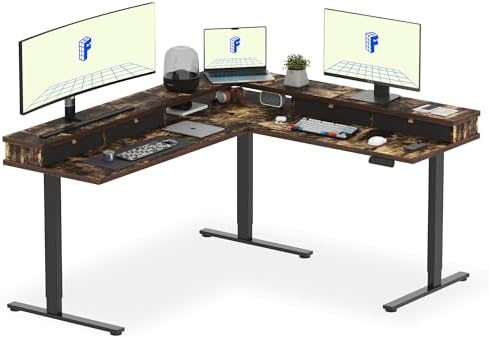 FLEXISPOT Reversible L-Shaped Corner Standing Desk with Monitor Shelf by Unknown