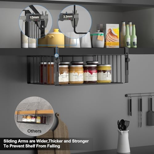 AmonHouseware 2Pack Under Shelf Basket Storage,Adjustable Hanging,Black - Image 4