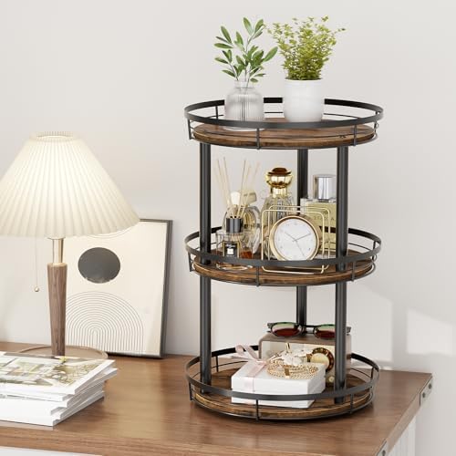 LAMU 12'' Wood Lazy Susan Spice Rack Organizer, 3 Tier Spice Organization for Cabinet, Countertop, Kitchen, Table Top, Pantry, Condiment and Seasoning Rack Organizer - Image 3