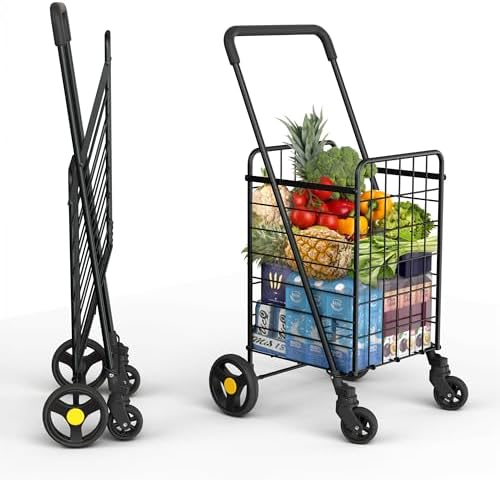 Our Modern Space Shopping Cart & 360° Swivel Wheels | Foldable Collapsible & Lightweight | Perfect for Groceries Laundry Utility Cart - Black by OurModernSpace