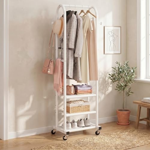 Dttwacoyh Clothing Rack with Wheels,Narrow Metal Garment Rack,White - Image 4