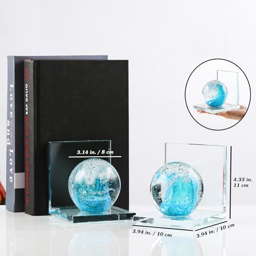 Arikyrist 1 Pair Crystal Bookends for Heavy Books with Hand Blown Wave Ball - Image 3