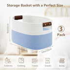 ECDYQXVU 15x10x9 Woven Cotton Rope Storage Basket, Leather Handles 3 Pack - Image 3