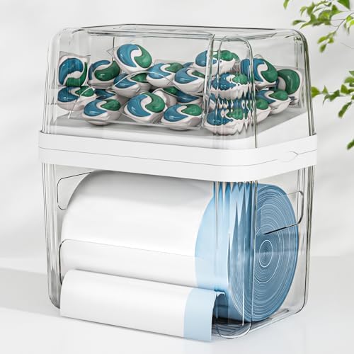 2-in-1 Trash Bag Holder Laundry & Dishwasher Pods Container,Garbage Bag Dispenser with Removable Lids,Kitchen Organizer and Under Sink Storage Box by FELIZHOUSE