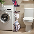 Oasis Creations Toilet Paper Holder Tissue Rack Stand with Magazine Toilet Roll Storage Basket- Freestanding, Bronze Metal - Image 5