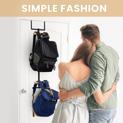 Briwooody Over Door Backpack Hanger, 2 Tier Metal Storage Hooks,Black,1 - Image 4