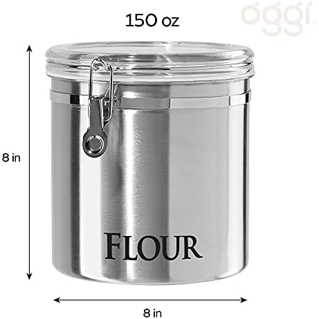 Oggi Jumbo 8" Stainless Steel Flour Clamp Canister - Airtight Food Storage Container Ideal for Kitchen & Pantry Storage of Flour or other Bulk, Dry Foods. (Pack of 3) - Image 4