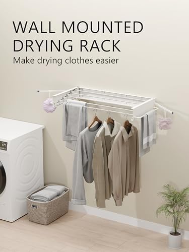JOOM Wall Mounted Clothes Drying Rack,31.5 Inch Foldable Rack,White,Poles - Image 2