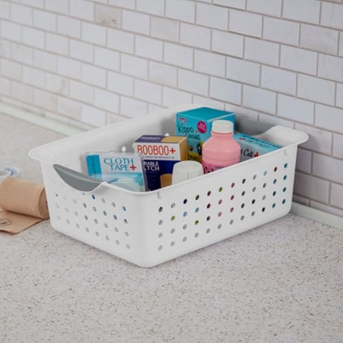 Sterilite 12-Pack Medium Ultra Basket, Open Top Plastic Storage Organizer, White - Classic Baskets for Organizing Countertops, Pantry Shelves, Kitchen Cabinets, Laundry Rooms or Home Offices - Image 5