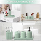 XLHOMO Resin Light Green Bathroom Accessories Set 5 Pcs, Lotion Soap Dispenser, Toothbrush Holder, Bathroom Tumbler, Qtip Holder and Vanity Tray, Bathroom Countertop Organizer Set for Modern Apartment - Image 6