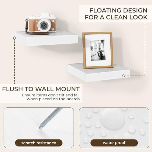 RICHFOCUS 8Inch Square Floating Shelves for Wall 4Pack|White - Image 5