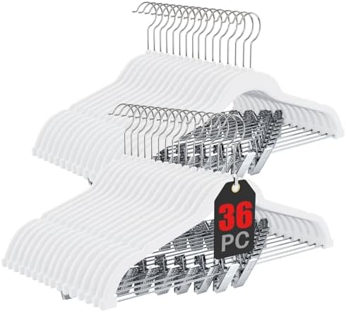Korpai 36-Pack White Velvet Hangers with Clips Adjustable,Adult Hangers,Outfit Hanger,Heavy-Duty,Felt,Non-Slip,Space Saving, for Pants, Skirts, Suits,Coats, Dresses ect. by DoWhatYouWanttoDo