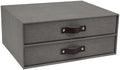 Bigso Birger 2-Drawer Canvas Fiberboard Easy Pull Handle Document Letter Box | Desktop Drawers for Loose Papers and Documents | Desktop Storage Drawers with Leather Handles | 13.1” x 10” x 5.7” | Grey by Bigso