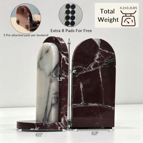 Marble Bookends for Heavy Books, Decorative Solid Natural Stone Book Ends Set of 2, Heavy Duty Book Holder for Shelves Desk Cookbook, Modern Minimalist Bookshelf Decor,Non-Slip Sculptural Book Stopper - Image 5
