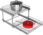 JOWBOOW 2-Tier Pull Out Cabinet Organizer, 26" W x 22" D, Chrome - Image 6