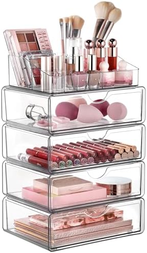 Vtopmart 5 Tier Clear Plastic Makeup Organizer with 4 Drawers by Vtopmart