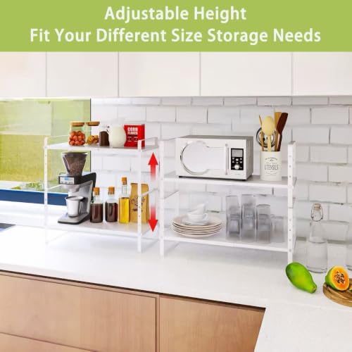 Across-Star Expandable Cabinet Shelf Organizer Rack, Stackable Kitchen Counter Storage Shelves Stand, Adjustable Height Pantry Shelf Spice Rack (White, 2 Pack) - Image 4