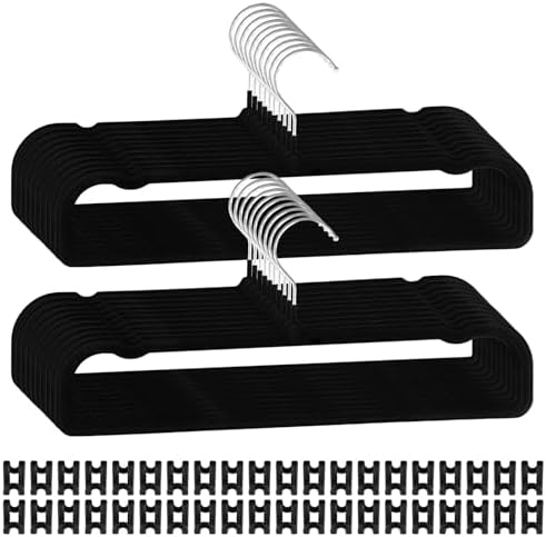 40 Pcs Velvet Pants Hangers with 40 Hooks Non Slip Black Velvet Hangers Slim Clothes Hanger Strong Space Saving Flocked Hanger for Closet Shorts Pants Bra Shirts by CONEHOY