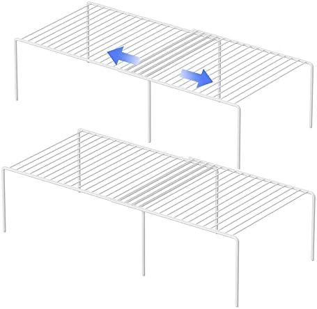 Redrubbit 4-Piece Expandable Metal Rustproof Storage Shelf Rack, Kitchen Counter and Cabinet Organizer, Space Saver for Fridge, Bathroom, White, Set of 2 by Redrubbit