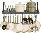 KES 75 lb High-Capacity Pot Rack Wall Mounted with Pot Lid Holder 34 Inch by KES
