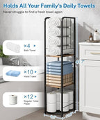 KIMBORA Narrow Towel Storage for Bathroom, 3-Tier Free Standing Bathroom Towel Rack Organizer with Shelf for Small Bath, Pool, Brown - Image 3