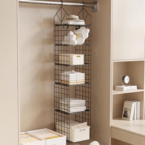 Hanging Closet Organizer, Carbon Steel 6-Shelf Storage, Black by YAGIZAAI