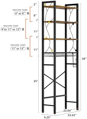 Over-The-Toilet Storage Rack, 4-Tier Bathroom Organizer Shelf Over Toilet with Adjustable Shelf and Basket, Freestanding Space Saver Bathroom Shelves Above Toilet for Room (Rustic Brown) - Image 2