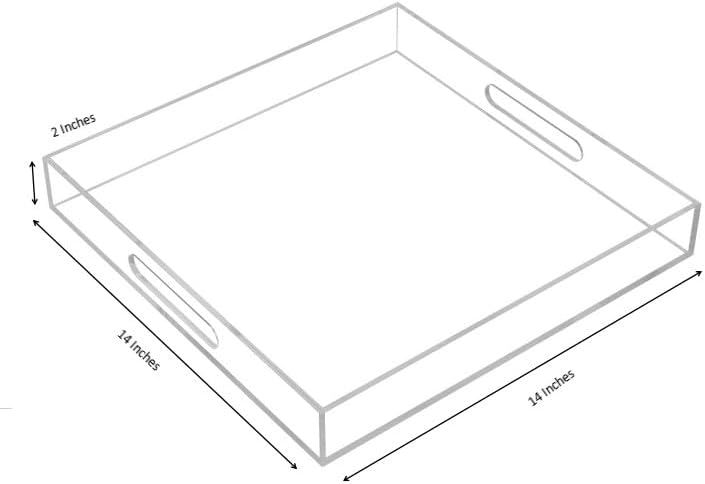 Clear Sturdy Acrylic Serving Tray with Handles - 14x14Inch - Coffee, Appetizer, Breakfast, Butler Tray - Kitchen Countertop & Makeup Drawer Organizer - Image 2