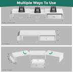Dual Monitor Stand Riser, Adjustable Length & Swivel Angle Monitor Stand, Ergonomic Monitor Stand with Drawer & Side Pockets, Desktop Organizer and Office Desk Accessories, White - Image 3