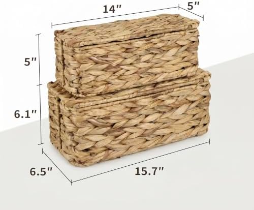 2 Pack Handwoven Cable Management Box with Lid, Decorative Cord Organizer for Power Strips, Chargers, TV Wires, Desk, Home & Office Storage, Natural Water Hyacinth - Image 2
