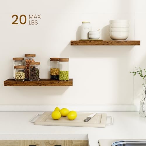 Dreamland Floating Shelves, 20Inch Rustic Wooden Wall Shelves for Bathroom|Bedroom|Kitchen, 2 Pack Deep Wall Mounted Book Shelf, Wood Storage Display Shelf for Home Decor, Rustic Brown - Image 2