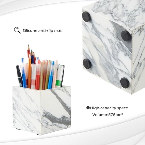3.93 Inch Square Natural Marble Makeup Brush Holder & Toothbrush Holder - Image 3