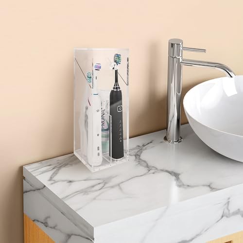 Linkidea Acrylic Electric Toothbrush Holder with Cover, Toothpaste Stand with Draining Hole, Countertop 4 Slots Organizer Compatible with Philip Sonicare, Oral-B iO Series, Aquasonic (Clear) - Image 6