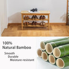 latifolia Shoe Rack Bench, 3-Tier Bamboo Shoe Bench with Breathable Rattan Seat Cushion, Shoe Storage Rack for Entryway(Nautre,31.50''L) - Image 4