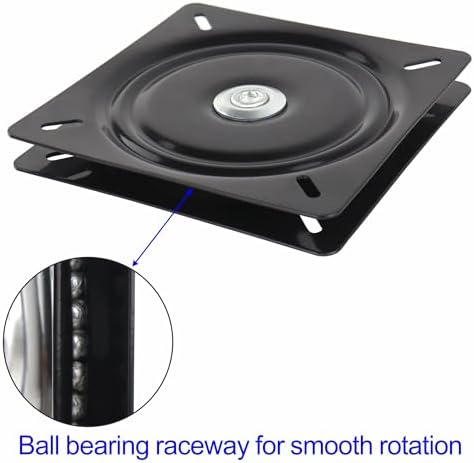 12 Inch Lazy Susans Turntable Bearings Swivel Zinc Plate, Black Square Lazy Susan Hardware, Heavy Duty Lazy Susan Replacement Parts for Table, Chair, Round Bar Stools(1 Pack) - Image 3