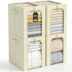 GoMaihe Blanket Storage Bins with Metal Frame for Closet, 55L 4-Pack Beige by GoMaihe