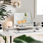 Fenge Monitor Stand Riser, Wooden & Metal Desk Shelf Organizer, White - Image 2