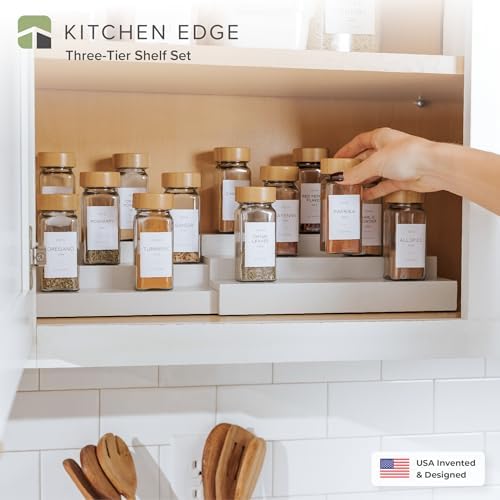 KitchenEdge 3-Tier Expandable Spice Rack Organizer, White - Image 2