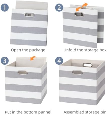 11 x 11 x 11 Inch Linen Stripe Storage Cubes for Home Organizing, Pack of 4 - Image 4