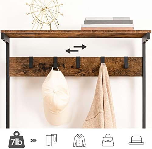 HOOBRO Hall Tree with Bench, Coat Rack with Shoe Storage, Shoe and Coat Rack, 5-Tier Entryway Shoe Storage, 5 Hooks, for 12-16 Pairs, Industrial, Hallway, Foyer, Mudroom, Rustic Brown BF74MT01 - Image 4