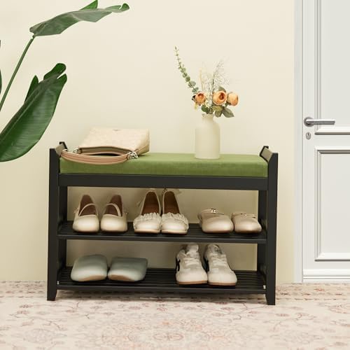 PETKABOO Shoe Rack Bench with Storage 27.6 in, Black Shoe Storage Bench with Cushion for Entryway, Hallway, Bedroom, Living Room - Image 5