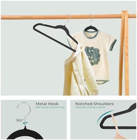 ManGotree 14 Inch Kids Velvet Hangers Felt Children's Hangers 66 Pack Black - Image 4