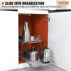 VEVOR Pull Out Cabinet Organizer, 14" Wx21.2 Dx15.2 H Heavy 2 Tier Duty Slide Out Pantry Shelves, Chrome-Plated Steel Roll Out Drawer for Under Sink, 15.5" Wx22.5 Dx19 H Install Size for Cabinet - Image 2