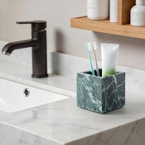3.93 Inch Square Natural Marble Makeup Brush Holder & Toothbrush Holder - Image 6