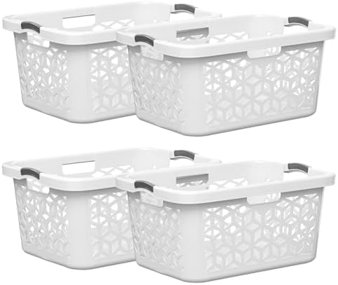 EconoHome Laundry Basket - Large 2 Bushel Laundry Basket with Handles - Stackable Plastic Hamper for Dirty Clothes - Storage Bin & Organizer for Bathroom, Bedroom - White, 70.5L Capacity – Heavy Duty by EconoHome