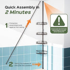 HAMITOR Corner Shower Caddy Tension Pole: No-Drill Rustproof Bathroom Shelf - Image 6
