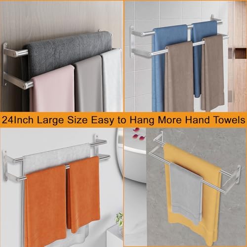 Double Towel Bar, 24Inch Towel Rack for Bathroom, Stainless Steel Double Bath Towel Bar, Wall Mounted Towel Holder, Double Towel Rod Towel Rail Hanger for Wall, Kitchen (Brush Nickel) - Image 6